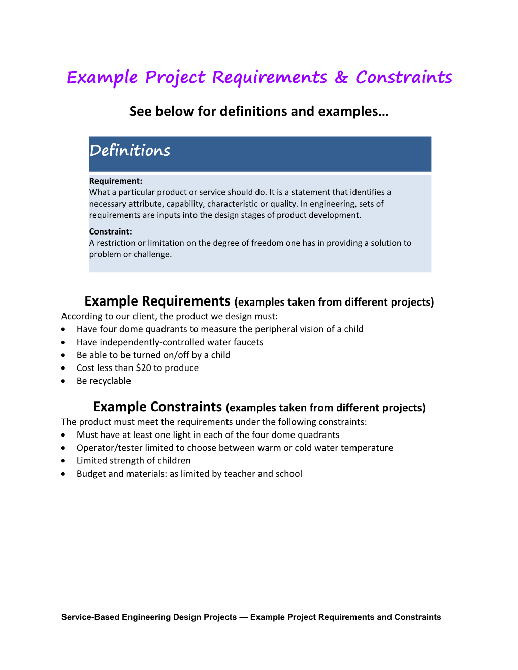 Constraints for Peripheral Vision Tester