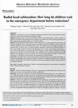 Radial Head Subluxation: How Long Do Chiidren Wait in the Emergency Department Before Réduction?