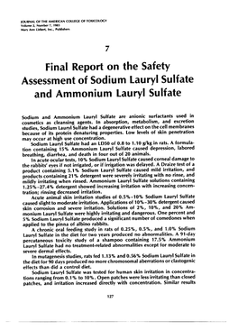 Final Report on the Safety Assessment of Sodium Lauryl Sulfate and Ammonium Lauryl Sulfate