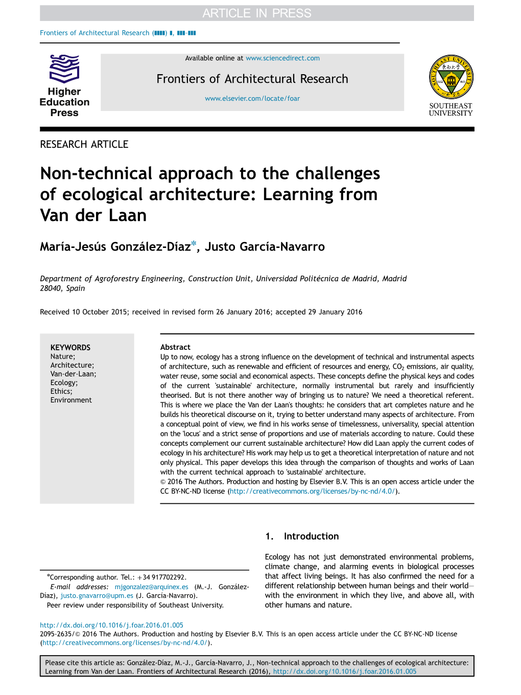 Non-Technical Approach to the Challenges of Ecological Architecture: Learning from Van Der Laan