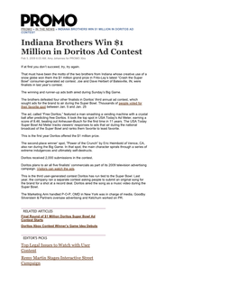 Indiana Brothers Win $1 Million in Doritos Ad Contest Page 1 of 2