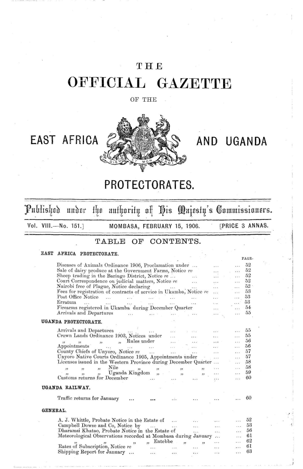 Official Gazette East Africa and Uganda