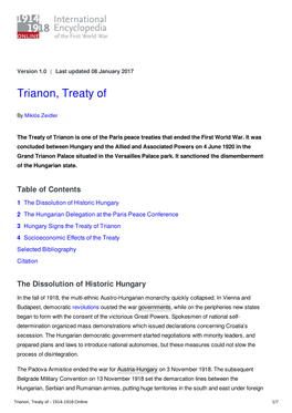 Trianon, Treaty of | International Encyclopedia of the First World War
