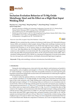 Inclusion Evolution Behavior of Ti-Mg Oxide Metallurgy Steel and Its Effect on a High Heat Input Welding HAZ
