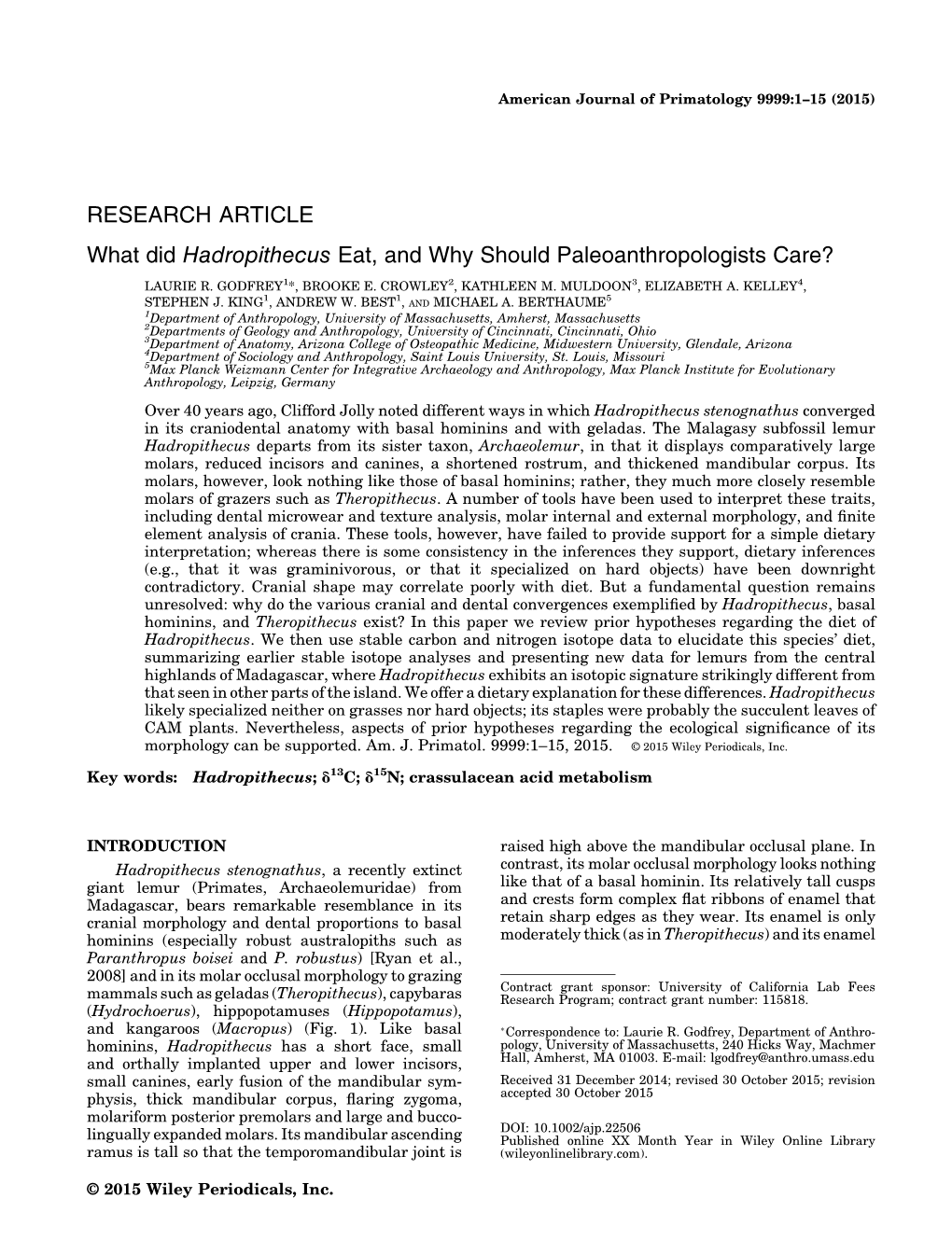 What Did Hadropithecus Eat, and Why Should Paleoanthropologists Care?