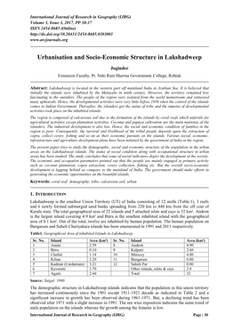 Urbanisation and Socio-Economic Structure in Lakshadweep