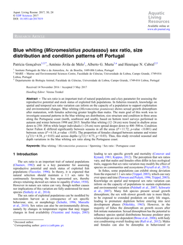 Micromesistius Poutassou) Sex Ratio, Size Distribution and Condition Patterns Off Portugal