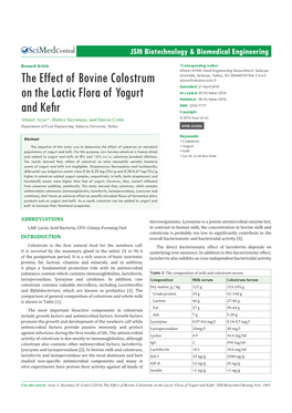 The Effect of Bovine Colostrum on the Lactic Flora of Yogurt and Kefir
