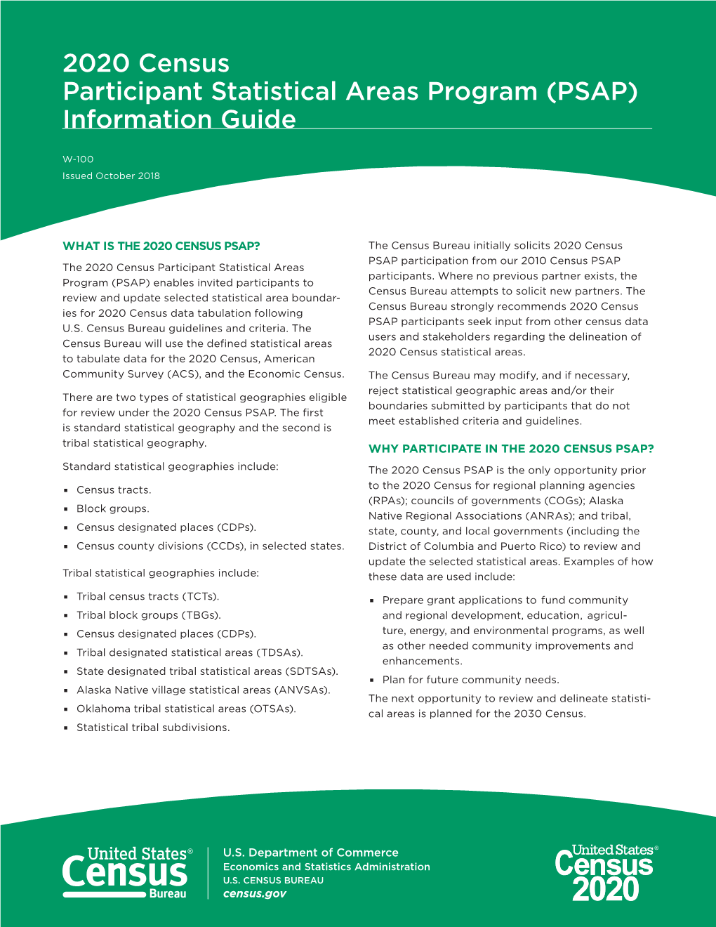 2020 Census Participant Statistical Areas Program (PSAP) Information Guide