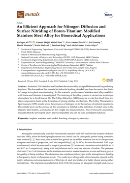 An Efficient Approach for Nitrogen Diffusion and Surface Nitriding of Boron-Titanium Modified Stainless Steel Alloy for Biomedic