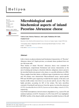 Microbiological and Biochemical Aspects of Inland Pecorino