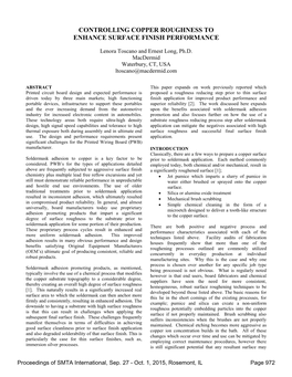 Controlling Copper Roughness to Enhance Surface Finish Performance