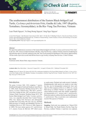 The Southernmost Distribution of the Eastern Black-Bridged Leaf Turtle, Cyclemys Pulchristriata Fritz, Gaulke & Lehr, 1997