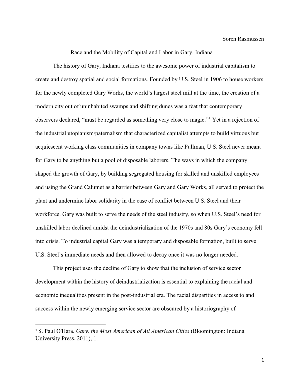 Race and the Mobility of Capital and Labor in Gary, Indiana