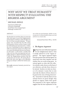 Evaluating the Regress Argument Michael Ridge Department of Philosophy University of Edinburgh David Hume Tower, George Square Edinburgh, Scotland (UK)