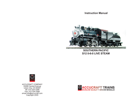 Instruction Manual SOUTHERN PACIFIC S12 0-6-0 LIVE STEAM