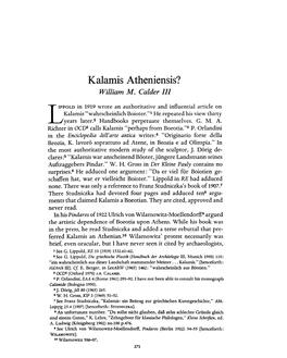 Kalamis Atheniensis? Calder, William M Greek, Roman and Byzantine Studies; Fall 1974; 15, 3; Proquest Pg