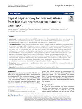 Repeat Hepatectomy for Liver Metastases from Bile Duct