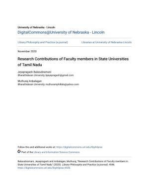 Research Contributions of Faculty Members in State Universities of Tamil Nadu