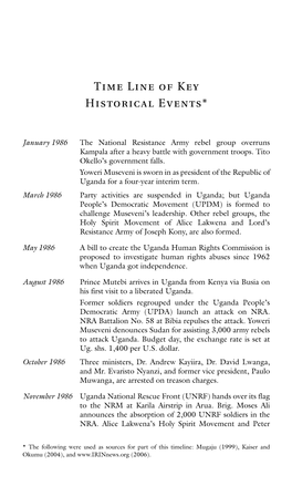 Time Line of Key Historical Events*