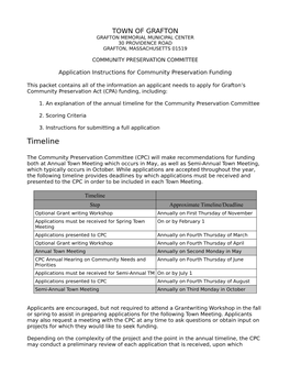 Timeline for the Community Preservation Committee