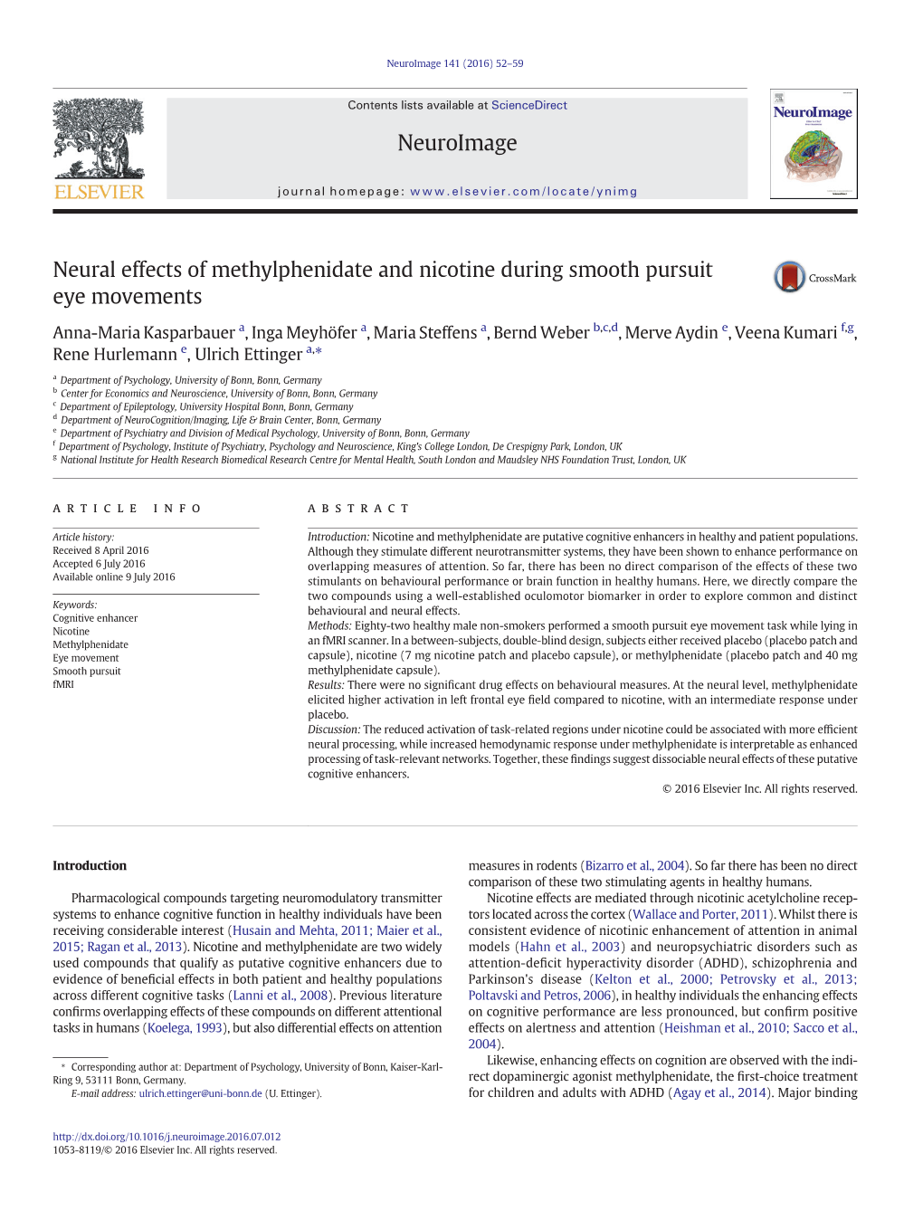 Neural Effects of Methylphenidate and Nicotine During Smooth Pursuit Eye Movements