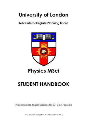 Physics Msci STUDENT HANDBOOK