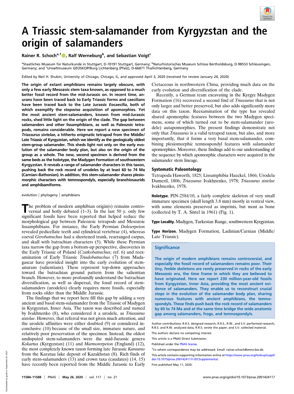 A Triassic Stem-Salamander from Kyrgyzstan and the Origin of Salamanders