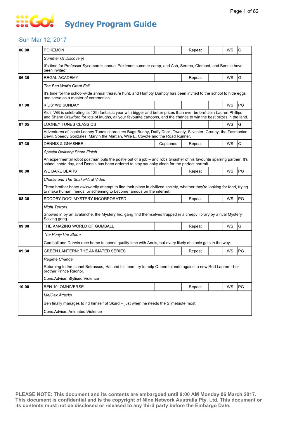 Sydney Program Guide