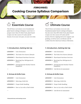 Cooking Course Syllabus Comparison