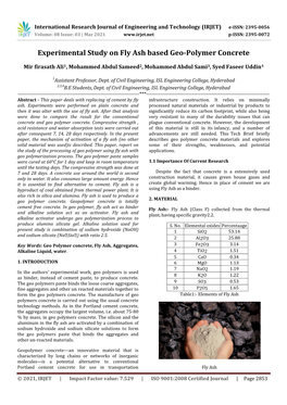 Experimental Study on Fly Ash Based Geo-Polymer Concrete