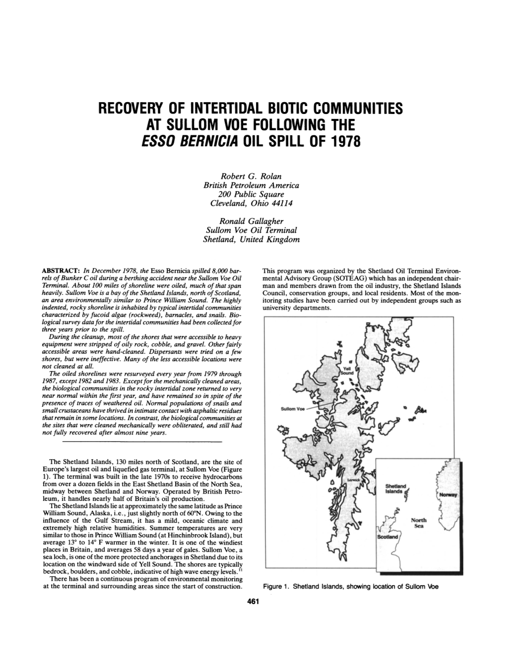 Recovery of Intertidal Biotic Communities at Sullom Voe