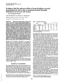 Evidence That the Adverse Effect of Urea Fertilizer on Seed Germination