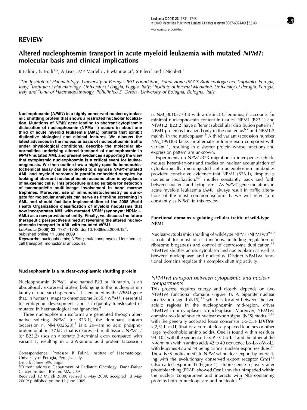 Altered Nucleophosmin Transport in Acute Myeloid Leukaemia with Mutated NPM1: Molecular Basis and Clinical Implications