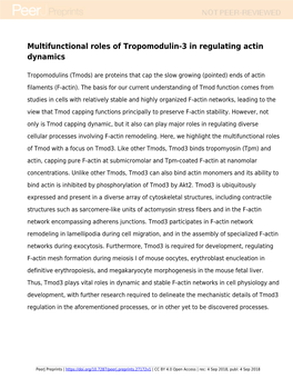 Multifunctional Roles of Tropomodulin-3 in Regulating Actin Dynamics