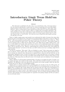 Introductory Limit Texas Hold'em Poker Theory