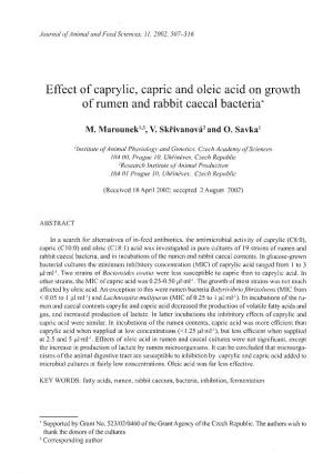 Effect of Caprylic, Capric and Oleic Acid on Growth of Rumen and Rabbit Caecal Bacteria*