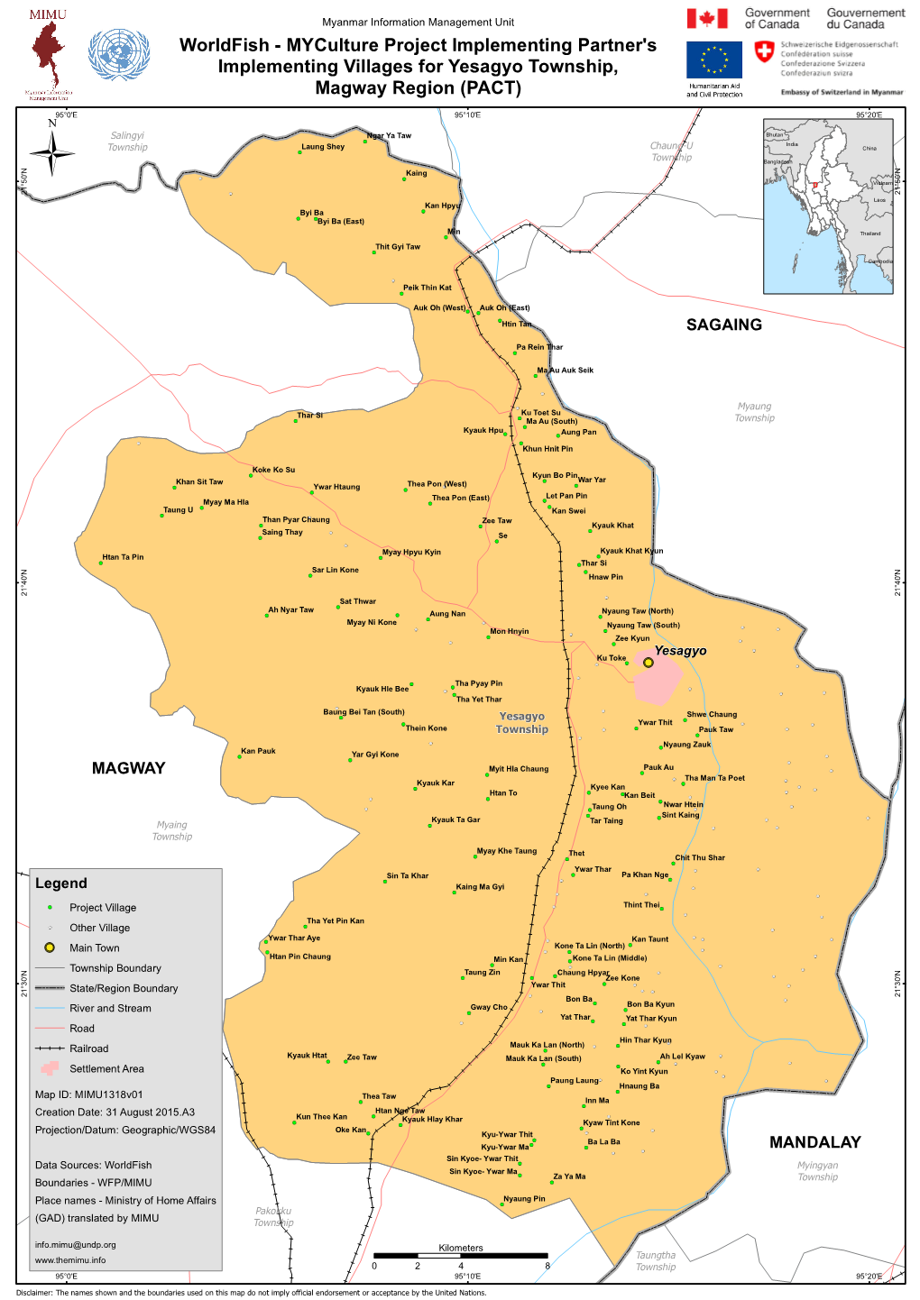 Worldfish - Myculture Project Implementing Partner's Implementing Villages for Yesagyo Township, Magway Region (PACT)