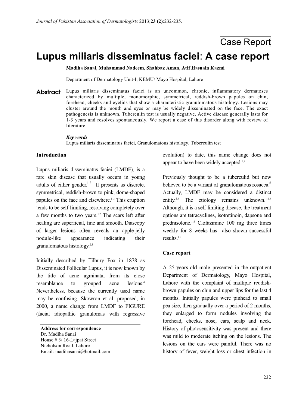 Lupus Miliaris Disseminatus Faciei: a Case Report