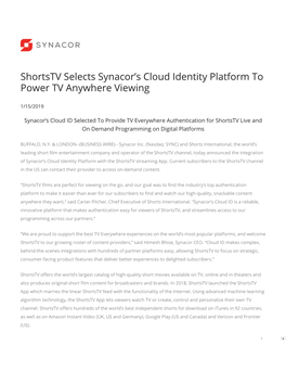 Shortstv Selects Synacor's Cloud Identity Platform to Power