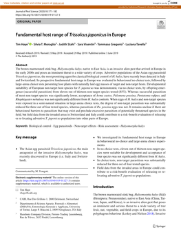 Fundamental Host Range of Trissolcus Japonicus in Europe