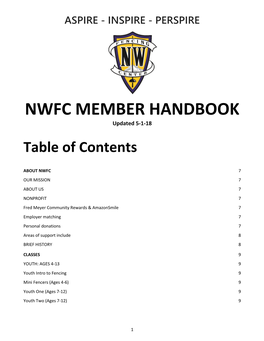 NWFC MEMBER HANDBOOK Updated 5-1-18 Table of Contents