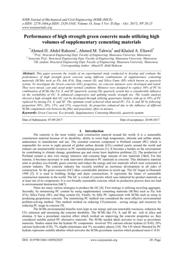 Performance of High Strength Green Concrete Made Utilizing High Volumes of Supplementary Cementing Materials