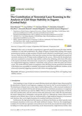 The Contribution of Terrestrial Laser Scanning to the Analysis of Cliff Slope Stability in Sugano (Central Italy)