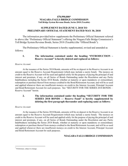 NIAGARA FALLS BRIDGE COMMISSION Toll Bridge System Revenue Bonds, Series 2018 (Taxable)