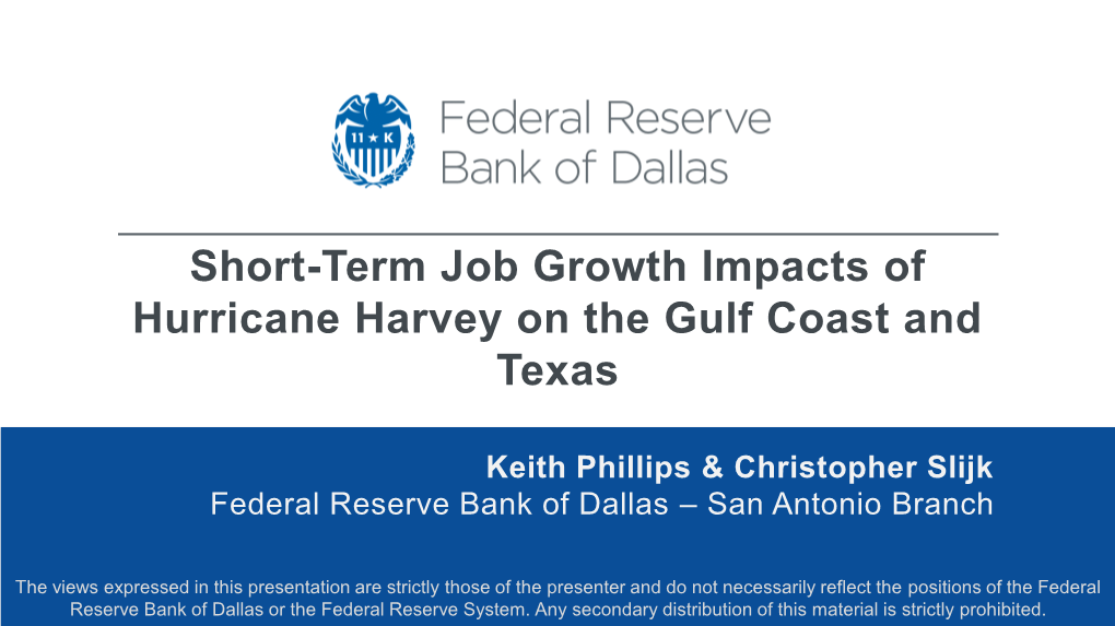 Short-Term Job Growth Impacts of Hurricane Harvey on the Gulf Coast and Texas