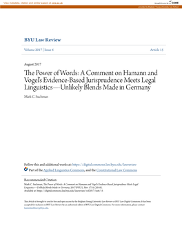 The Power of Words: a Comment on Hamann and Vogel’S Evidence-Based Jurisprudence Meets Legal Linguistics—Unlikely Blends Made in Germany, 2017 BYU L