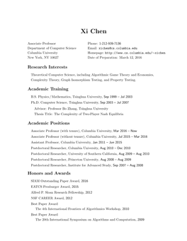 Xi Chen: Curriculum Vitae