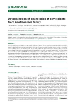 Determination of Amino Acids of Some Plants from Gentianaceae Family
