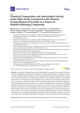Chemical Composition and Antioxidant Activity of the Main Fruits Consumed in the Western Coastal Region of Ecuador As a Source of Health-Promoting Compounds